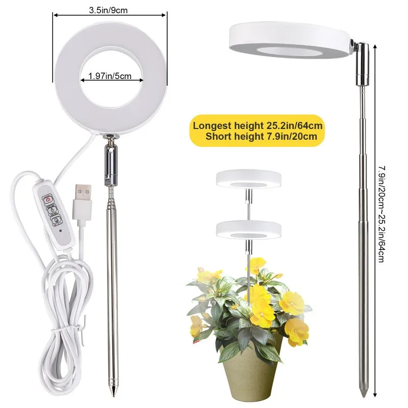 Full Spectrum Indoor Solar LED Growth Light. ضوء للنبات على شكل حلقة للتعويض عن نقص الإضاءة الطبيعية