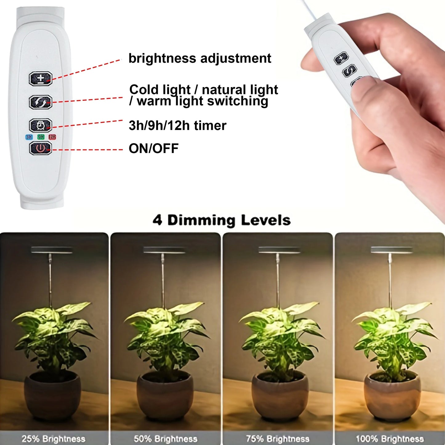 Grow Light Full Spectrum Light LED Grow Indoor Height Angle Adjustable Ring Grow Light Timer Height Adjustable USB Powered
