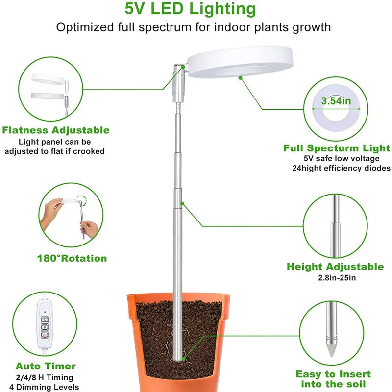Full Spectrum Indoor Solar LED Growth Light, Four Gear Dimming, Fleshy Viridiplantae, Flower Floor Telescopic Fill Light